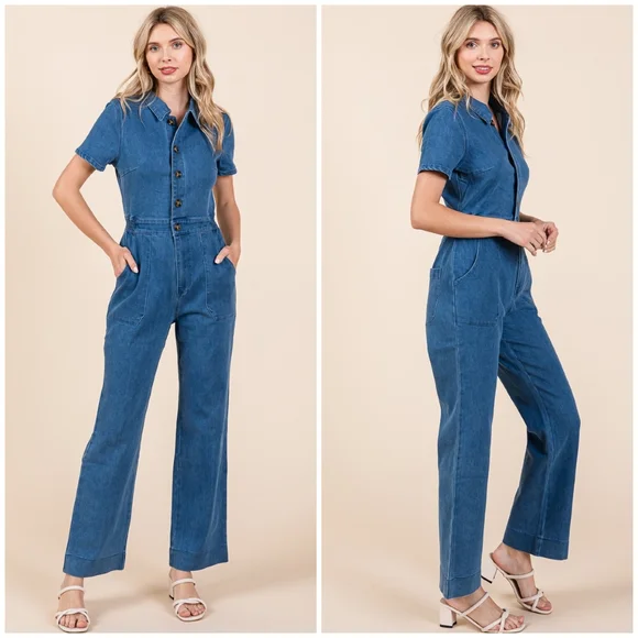 Gorgeous Boho Denim Short Sleeves Jumpsuit - Picture 5 of 11
